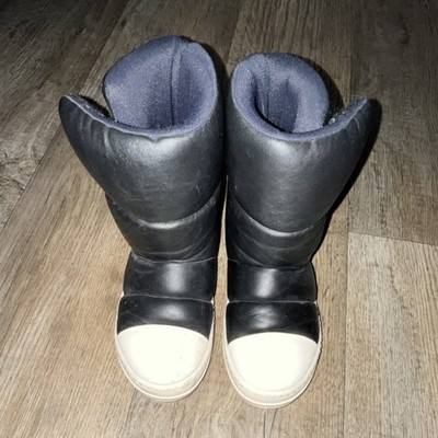 Rick Owens Black/White Leather Ankle Booties Hook & Loop Strap Round Toe 35