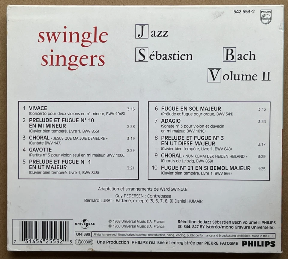 LES SWINGLE SINGERS - Jazz Sebastian Bach Vol. 2 CD Digipak 1968 Philips Germany - image 2 of 2