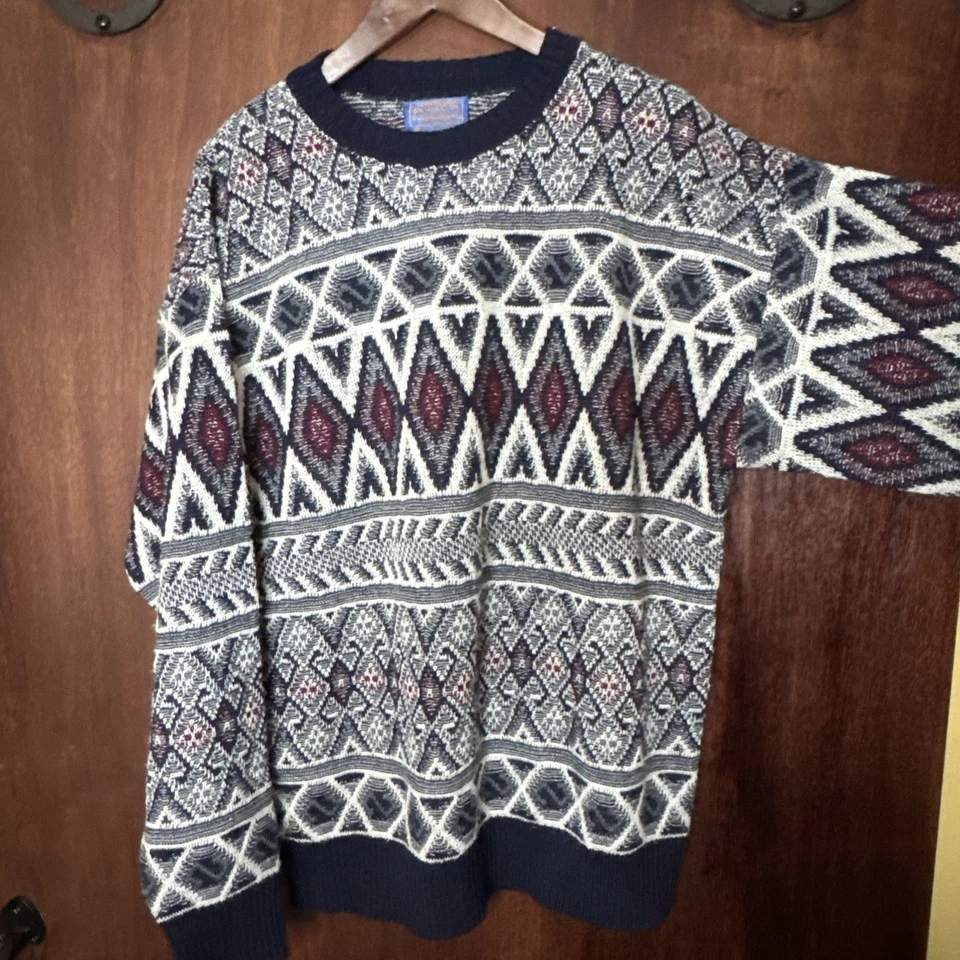 Vintage Wool Pendleton Sweater Men's Size Large USA Made Southwest Aztec Print - Image 3 of 4