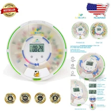 Automatic Pill Dispenser 28 Compartment Locked 6 Alarms Frosted Lid LCD
