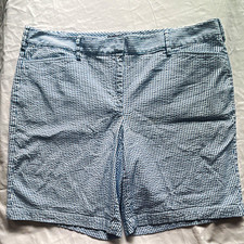 Lands' End Women's Chino Shorts 18W Plus Blue White Striped Seersucker 10"