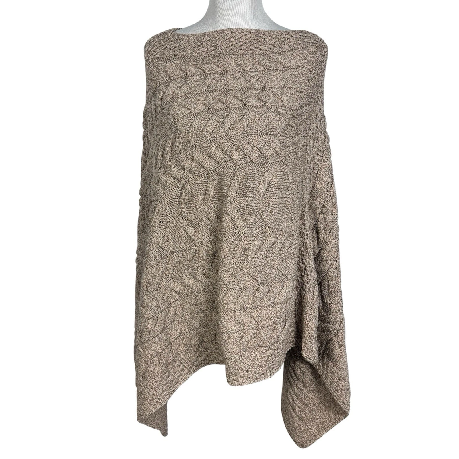 Aran Crafts 100% Merino Wool Tan Pullover Poncho Medium Large M/L