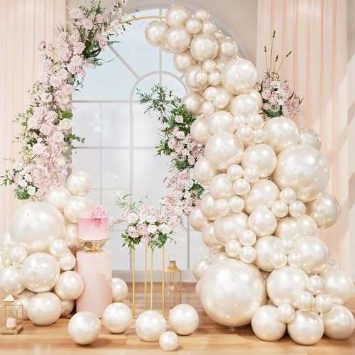 Pearl White Double Stuffed Balloons Garland Arch Kit -  Assorted colors 