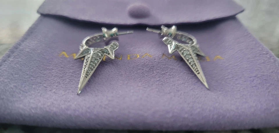 Brincos de argola Melinda Maria Triple Spike Pave Gabriella prata nova bolsa de pó - Imagem 4 de 4