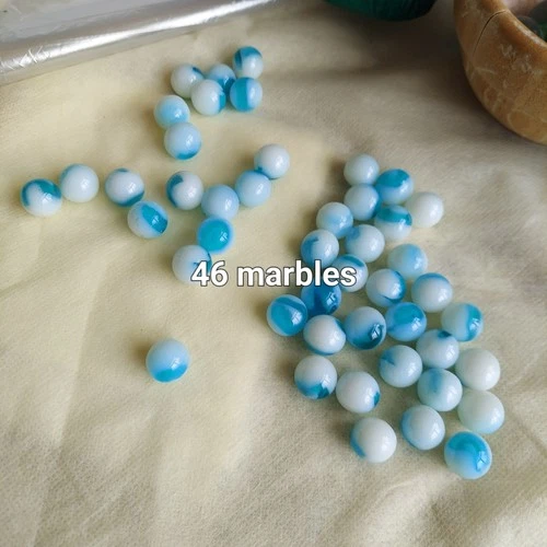 Lot of 46 Vintage Blue & White Glass Marbles Opaque Swirl Milk Glass Style