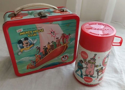 #ad Vintage 70#x27;S Mickey Mouse Club Lunch Box Aladdin Water Bottle $233.14