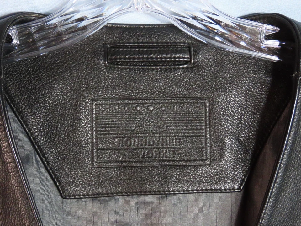 Chaleco de Cuero Negro ROUNDTREE & YORKE PESO PESADO GRUESO con Bolsillos HOMBRE TALLA M Foto 2 de 4