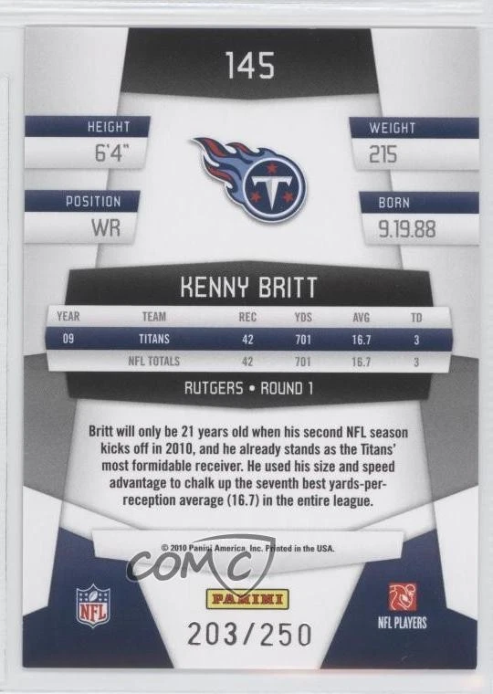 2010 Certified Mirror Red /250 Kenny Britt #145 - Image 2 of 2