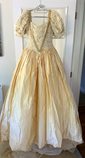 Helen Marina Ball Gown Champagne Silk Sweetheart Puff Sleeve Embroidered 14