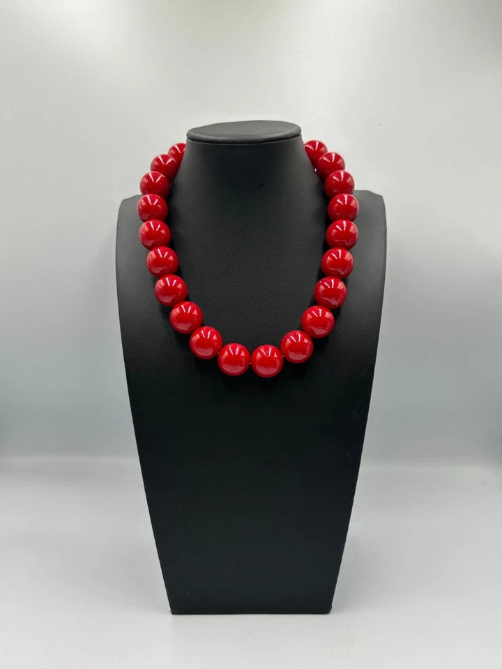 Grueso collar de cuentas rojas cuentas redondas de acrílico de una sola hebra audaz declaración Foto 2 de 4