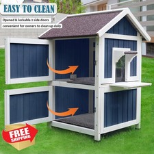 Rockever 2 Story Outdoor Cat House Wooden Weatherproof Feral Shelter