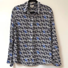 Crown & Ivy Sz L Owl Print 100% Cotton Button Down Long Sleeve