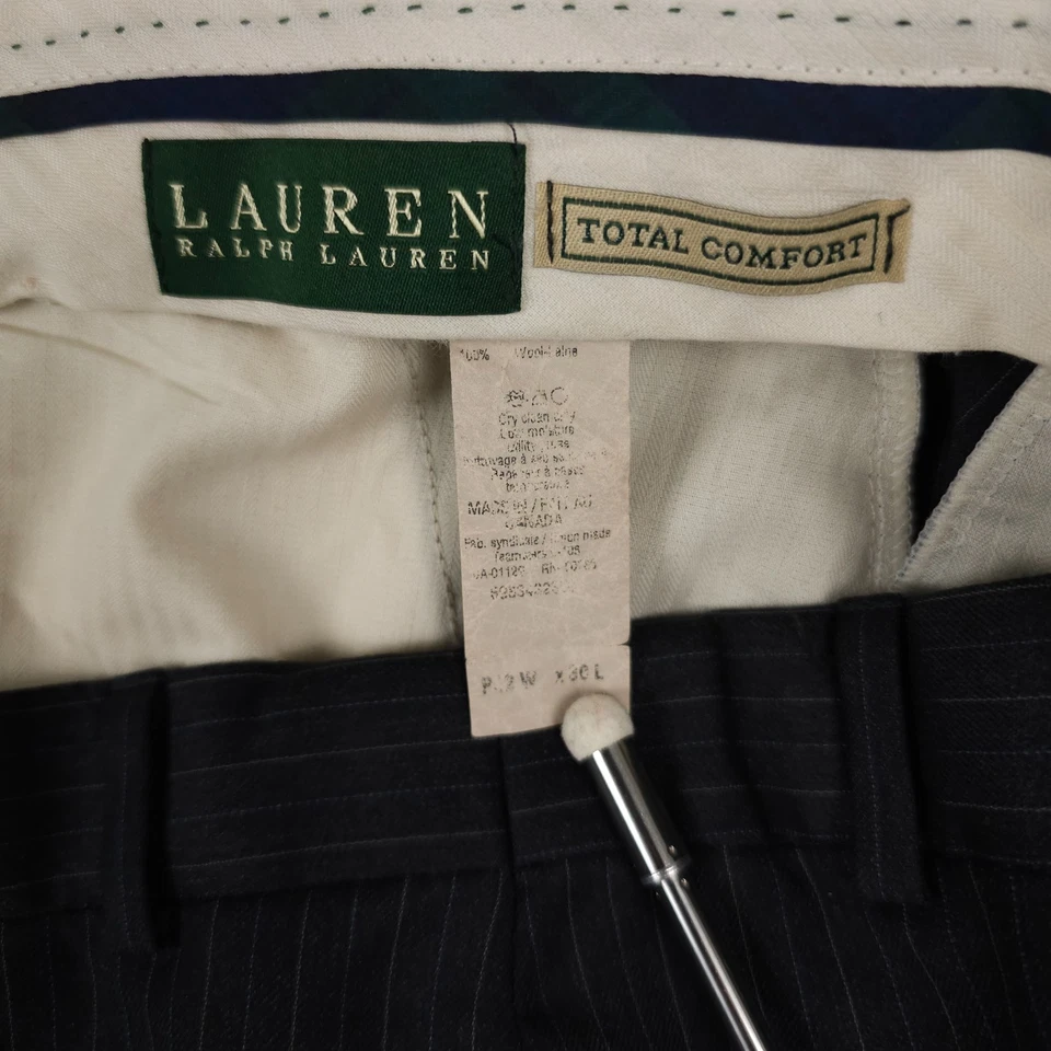 Lauren Ralph Lauren Pants Mens 42x30 Black Pinstripe Wool Total Comfort Trousers - Image 4 of 4