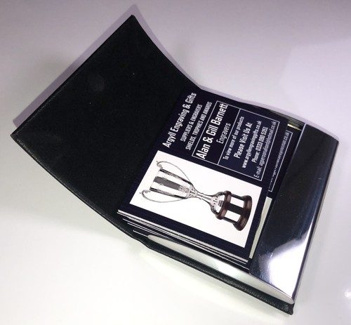 Stylish engraved metal business card holder with PU leather cover - Picture 4 of 7