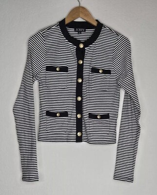 Vintage Rib Lady Jacket in Kate Stripe Black Ivory Knit Tee Top Size  M
