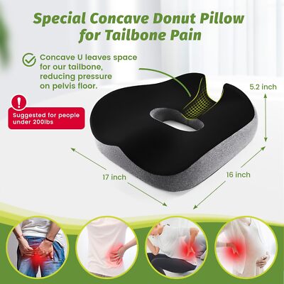 Concave U Surface Donut Pillow for Tailbone Pain Cradle Tailbone Reducing Pressu