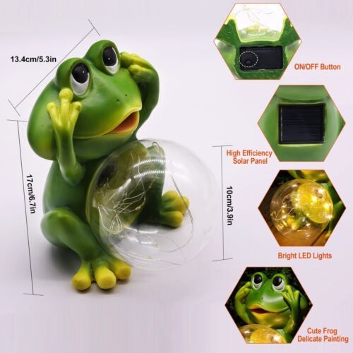 ANGMLN Garden Frog Decor Figurines, Solar Lights Outdoor Decorative Waterproo... - Picture 4 of 8