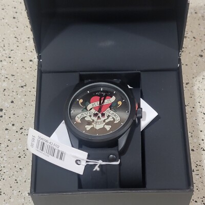 Ed Hardy Men's Matte Black Silicone Strap Watch 46mm | eBay
