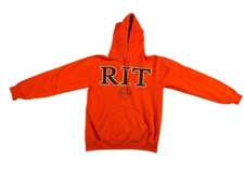 Vintage Rochester Institute Of Technology RIT Hoodie Mens Size Small Orange Logo