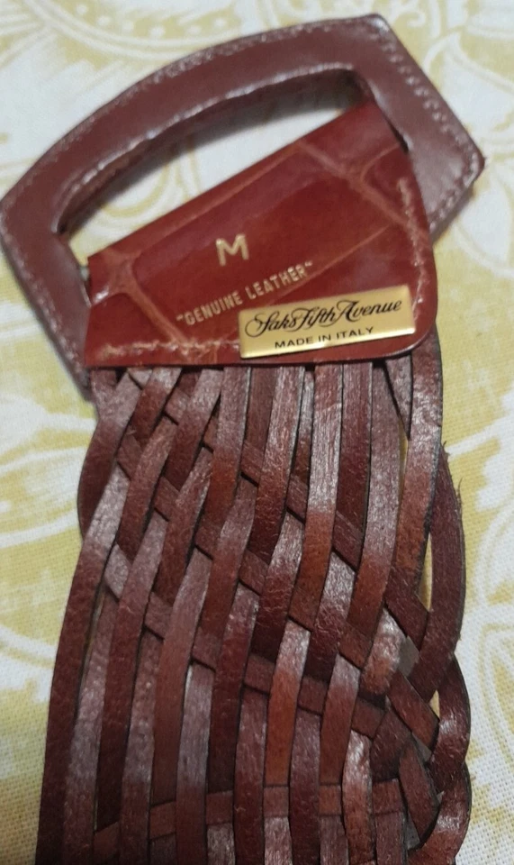 Cinturón de cuero tejido de ancho ancho ancho marrón mediano M ITALIA SAKS FIVE AVE para mujer Foto 4 de 4