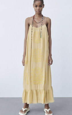 【直営・関税送料込】Embroidered long dre ZARA NEW LONG EMBROIDERED DRESS WASHED GREEN SIZE SMALL 5107