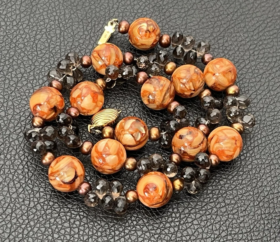 Jewelmak Designer 17.25 " 14k Gelbgold Halskette Perlen Rauchige Quarz Strand - Image 3 of 4