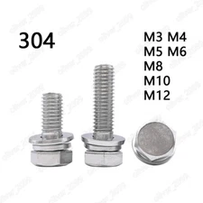 M3-M12 304 Stainless Steel Hexagon Bolts Hex Head Screw With Flat Spring Washers
