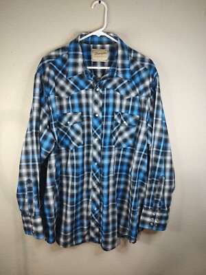 2XL Wrangler Western Fashion Pearl Snap Long Sleeve Shirt Plaid Men's XXL