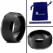 10mm Men's Black Tungsten Carbide Beveled Matte Brushed Center Wedding Band Ring