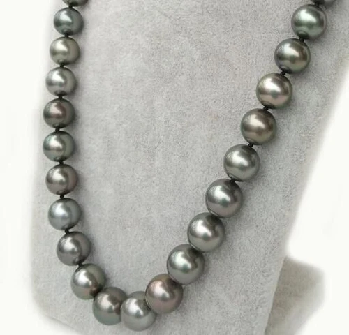 21"9-10mm natural south sea genuine round black peacock pearl necklace