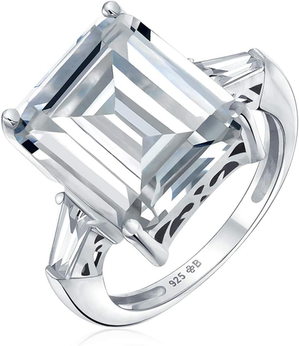 Anello Di Fidanzamento in Stile Art Déco Con Grande Solitario Taglio Smeraldo Da - Foto 2 di 12
