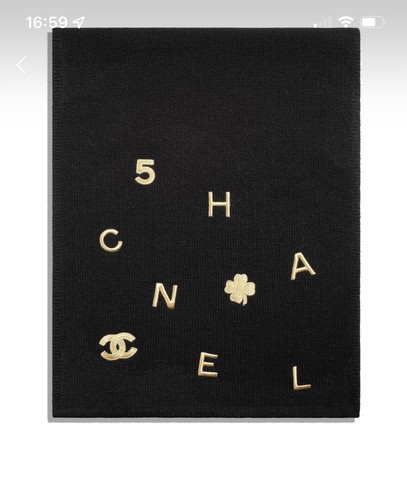 New Authentic Chanel 22A Black Cashmere golden Logos scarf stole wrap