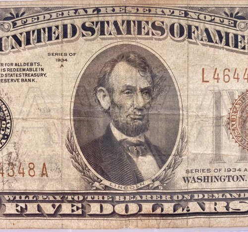 1934A $5 San Francisco California Federal Reserve Bank Note. Lot.83 - Picture 3 of 8