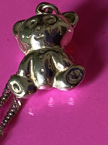 Vintage 925 Sterling Silver TeddyBear Pendant Necklace - Picture 7 of 12