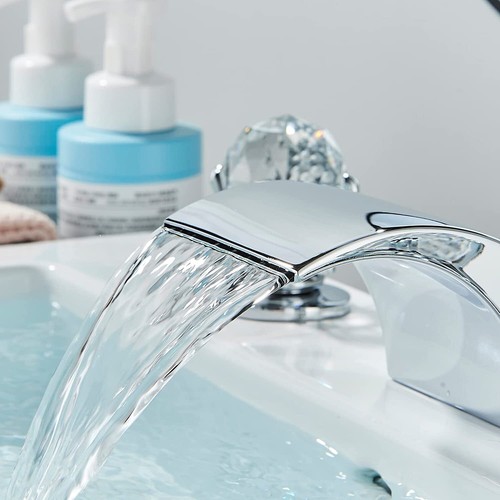 Widespread Bathroom Sink Basin Faucet Vessel Waterfall 2 Handle 3 Hole Mixer Tap - Picture 35 of 59