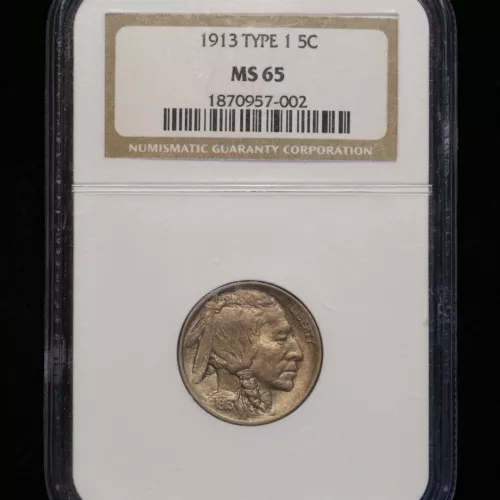 1913 TYPE 1 BUFFALO NICKEL LUSTEROUS GEM BU MS65 UNCIRCULATED NGC CERTIFIED