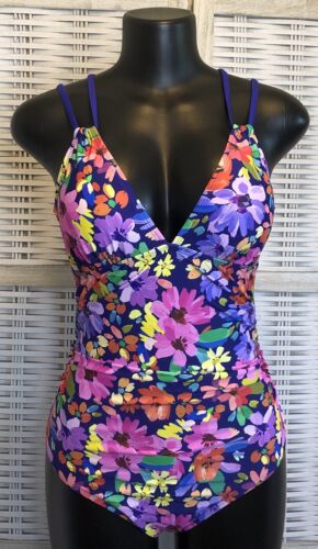NWT Cupshe Womens One Piece Swimsuit Large Floral Purple Pink Yellow Orange