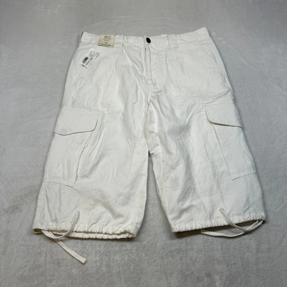 Bard McNutt Murano Linen Cargo Shorts Mens 32 Cream White Drawstring Hem Utility - Image 2 of 4