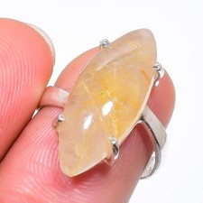 Rutilated Quartz Gemstone 925 Sterling Silver Jewelry Ring Size 7 US 
