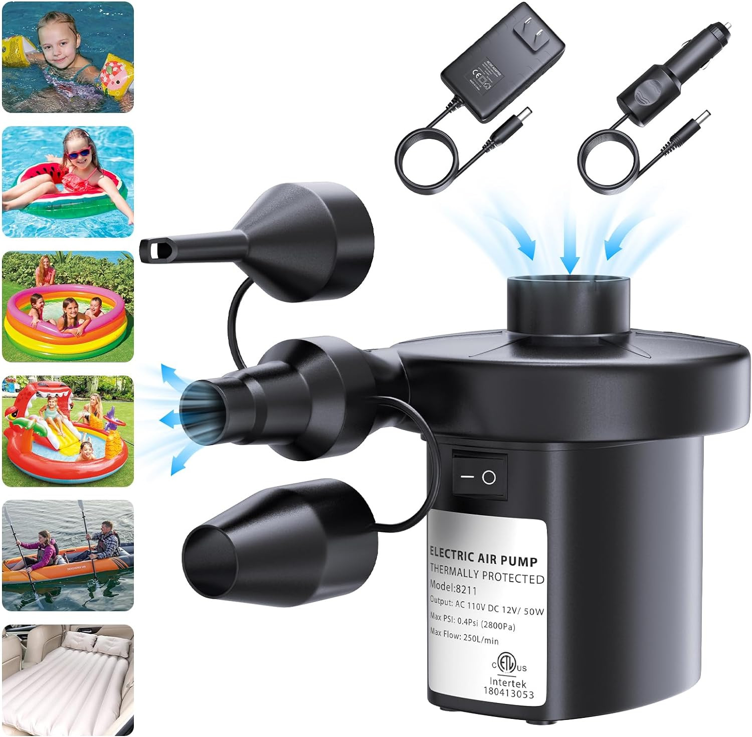 Bomba De Aire Inflador Eléctrico Portatil Para Colchones Piscina Conexión Doble