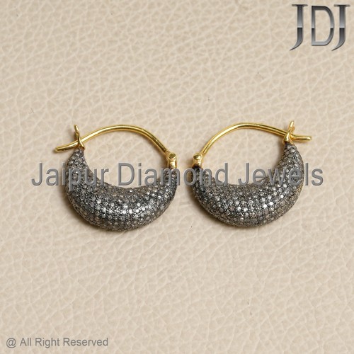 Natural Pave Diamond Hoop 925 Sterling Silver Jewelry Hoop Earring Women Jewelry - Picture 2 of 18