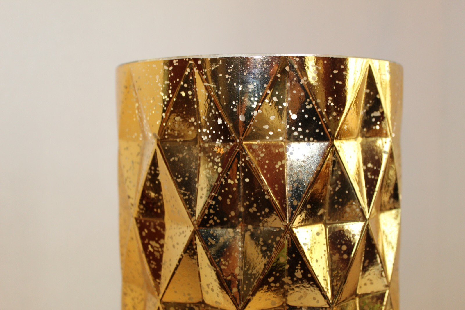 Gold Mercury Glass Geometric Hurricane Vase Candle Holder 8"