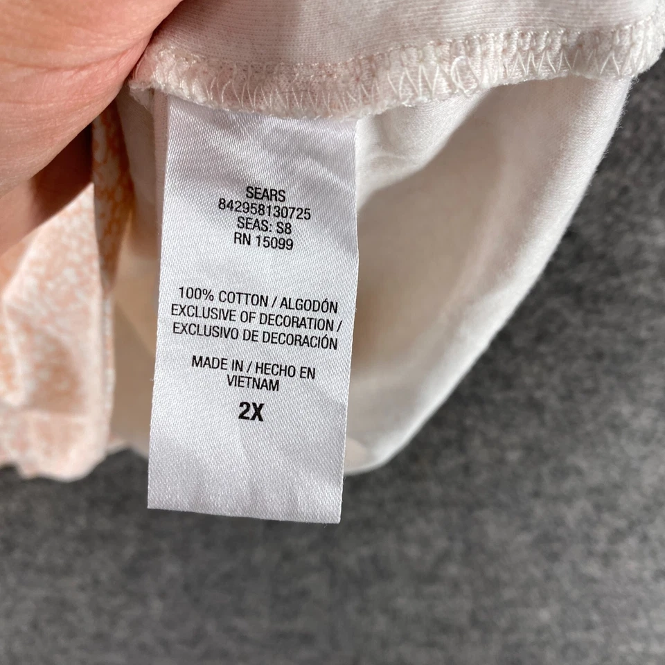 Camiseta Laura Scott Mujer 2X Plus Rosa Floral Cuello en V Manga Corta Algodón Informal Foto 4 de 4