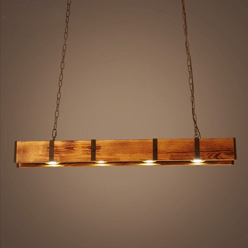Rustic Wood 4 Lights Chandelier Farmhouse Ceiling Lamp Pendant Hanging Light - Picture 2 of 10