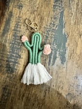Green Weaving Cactus Tassel Keychain Women Bohemian Keyring Purse NEW