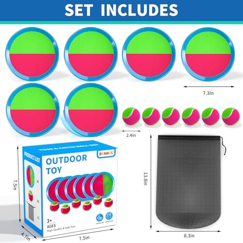 Toss and Catch Ball Game Outdoor Toys for Kids, Outdoor 6 Paddle 6 Balls - Picture 3 of 7