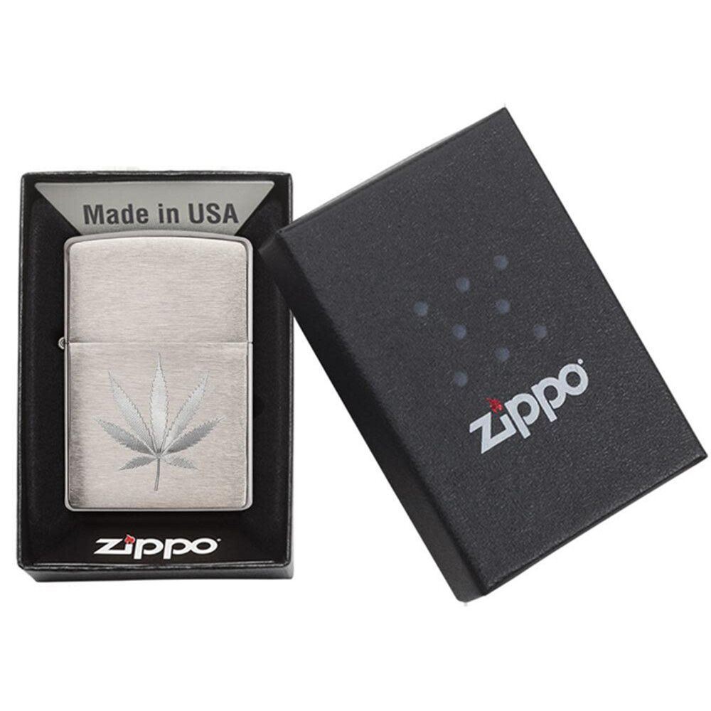 Zippo 29587 Brushed Chrome Marijuana Leaf Lighter