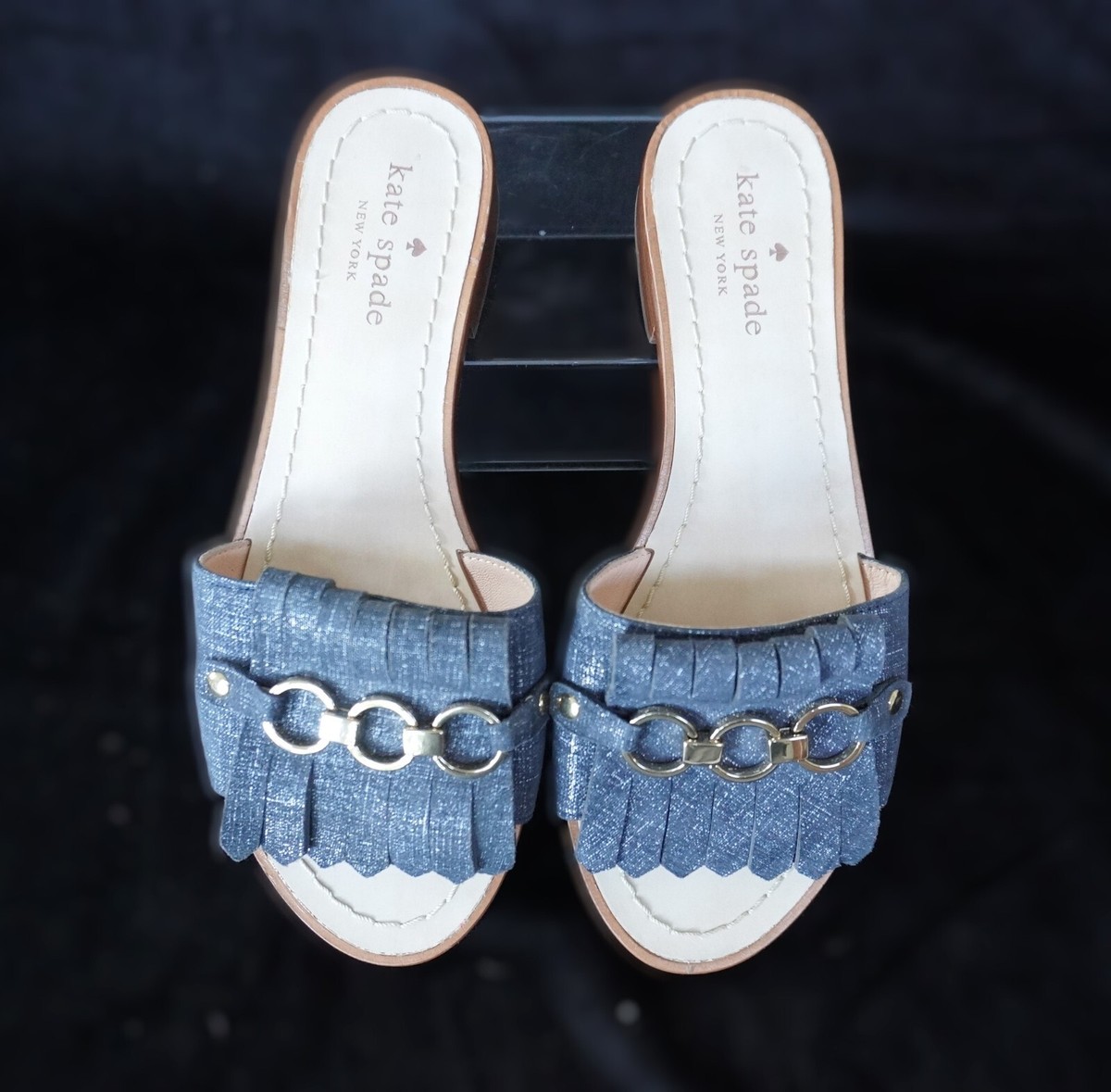 kate spade 青 レザー ウェッジサンダル Kate Spade New York Women's Brie Blue Denim Kiltie Slide