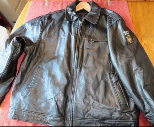 Men's Black Leather Jacket Zip up Coat 