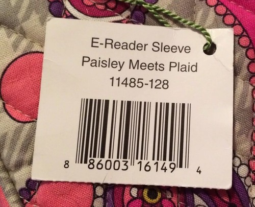 Vera Bradley E-READER SLEEVE PAISLEY MEETS PLAID iPadMini Kindle Nook New W Tag - Picture 5 of 6